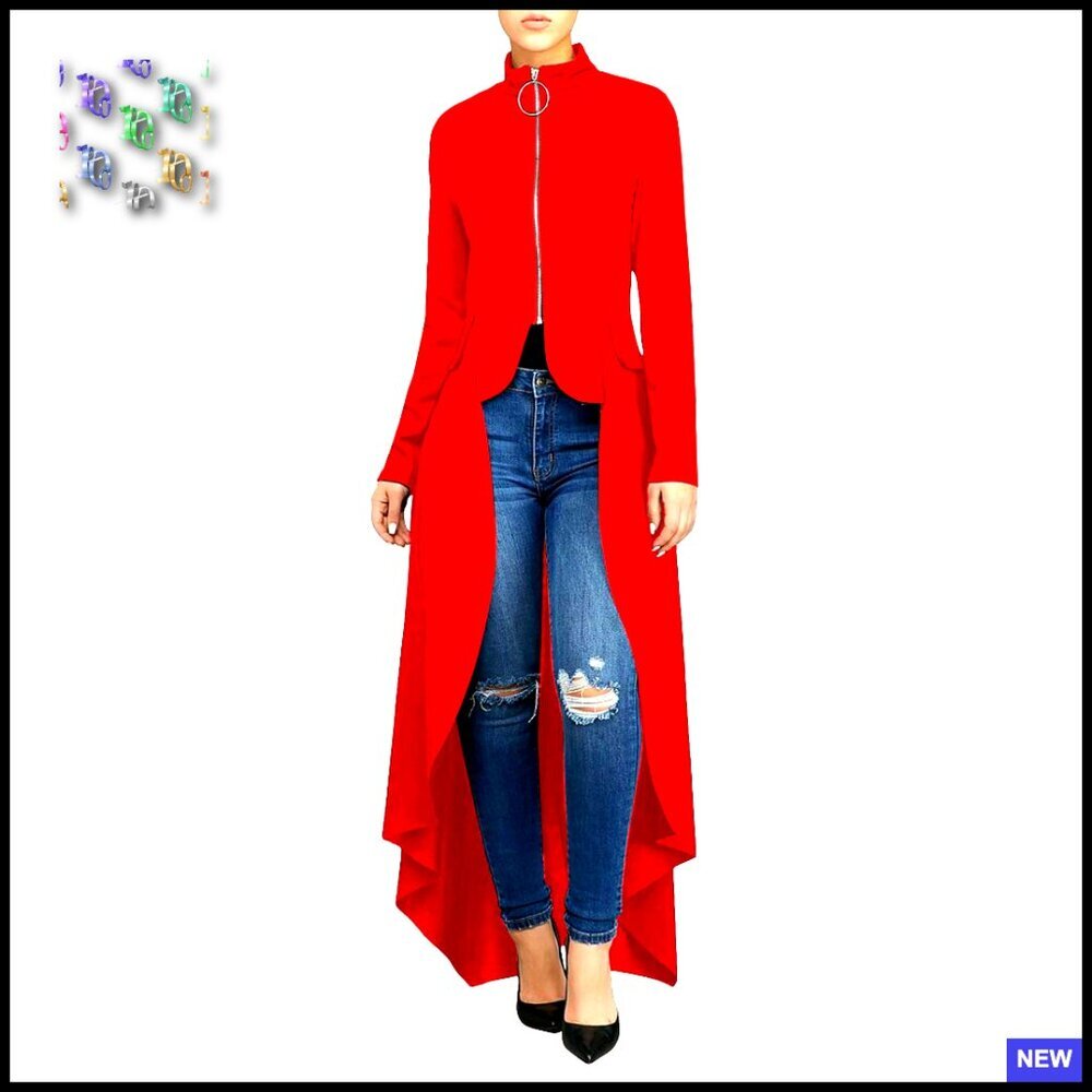 Long Dovetail Trench Coat Polka Dot Zipper Tailcoat Jacket Gothic Chic